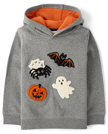Boys Embroidered Chenille Halloween Fleece Hoodie - Trick or Treat