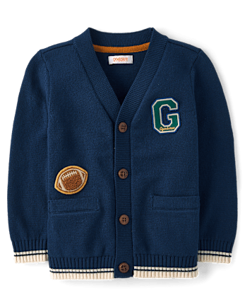 Boys Applique Varsity Football Patch Cardigan - Collegiate Club