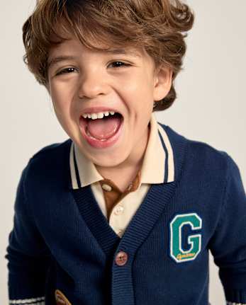 Boys Applique Varsity Football Patch Cardigan - Collegiate Club
