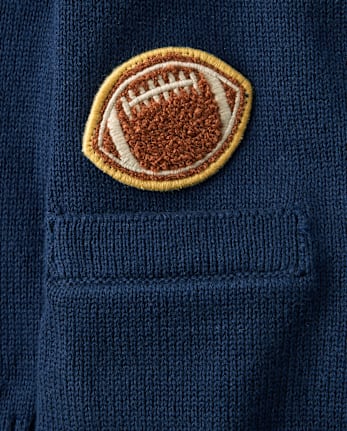 Boys Applique Varsity Football Patch Cardigan - Collegiate Club