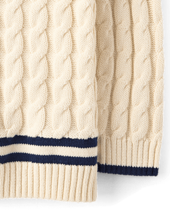 Kids Tipped Cable Knit V-Neck Sweater - Collegiate Club