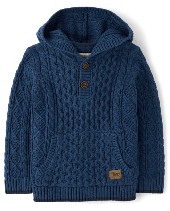 Boys Cable Knit Hoodie - Blue Sky Mountain