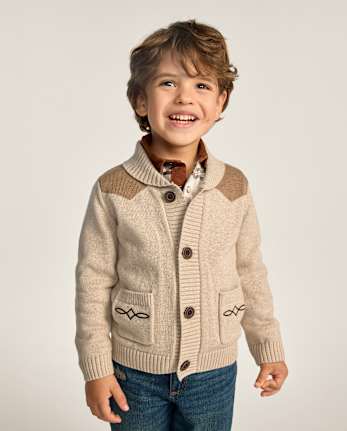 Boys Embroidered Horse Shawl Cardigan - Blue Sky Mountain