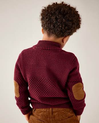 Boys Stitched Mock Neck Sweater - Little Essentials - REDWOOD