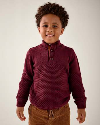 Boys Stitched Mock Neck Sweater - Little Essentials - REDWOOD