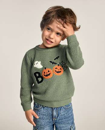 Boys Crochet Halloween Shaker Stitch Sweater - Trick or Treat