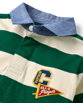 Boys Striped Embroidered Varsity Rugby Polo - Collegiate Club