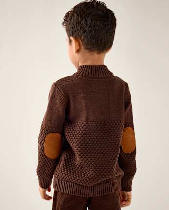 Boys Stitched Mock Neck Sweater - Little Essentials - DKHAZELNUT