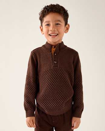 Boys Stitched Mock Neck Sweater - Little Essentials - DKHAZELNUT