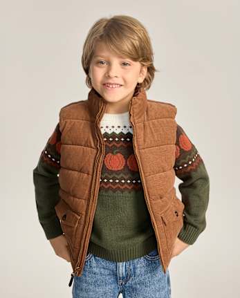 Boys Quilted Corduroy Flannel Lined Puffer Vest - The Harvest Edit