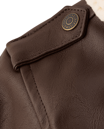 Boys Faux Leather Bomber Jacket - Countryside Manor - BROWN BEAR