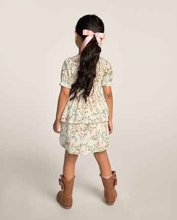Girls Floral Smocked Pintuck Dress - Blue Sky Mountain