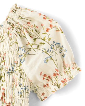 Girls Floral Smocked Pintuck Dress - Blue Sky Mountain