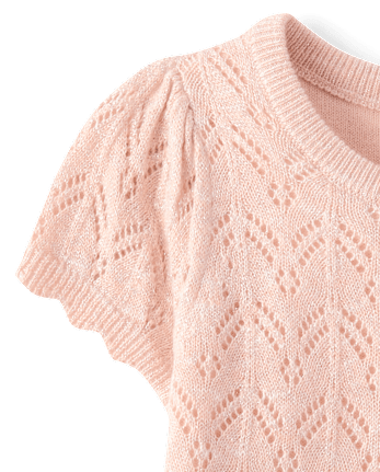 Girls Pointelle Scalloped Sweater - Le Petite Ballet