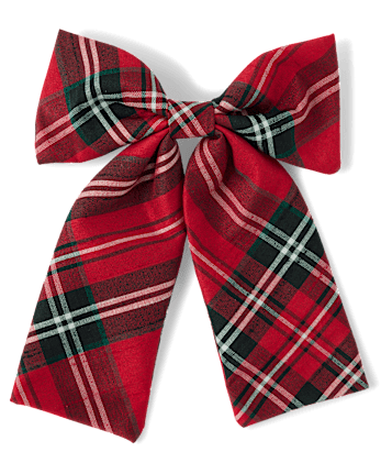 Girls Plaid Bow Hair Clip - Tartan Remix - CRIMSON