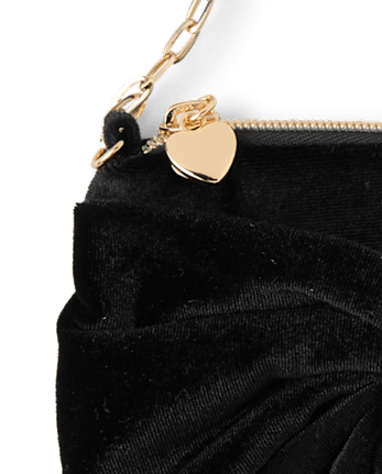 Girls Velvet Bow Crossbody Bag - Tartan Remix - BLACK