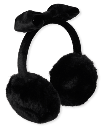 Girls Faux Fur Bow Earmuff - BLACK