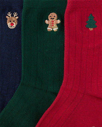 Boys Embroidered Holiday Crew Socks 3-Pack - Tartan Remix - MULTI CLR