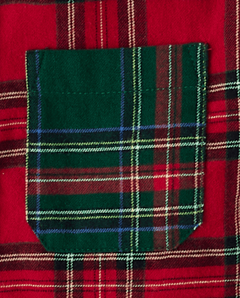 Boys Plaid Colorblock Button Up Shirt - Tartan Remix - FIR