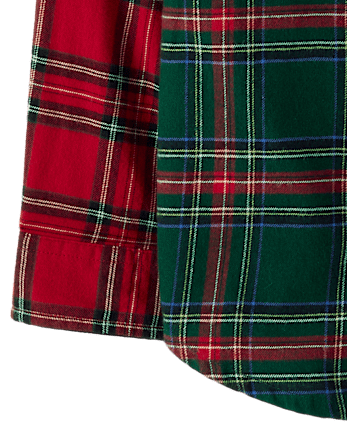 Boys Plaid Colorblock Button Up Shirt - Tartan Remix - FIR