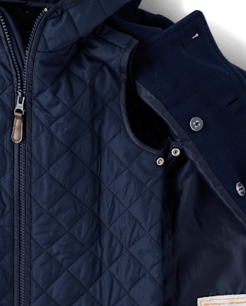 Boys Peacoat With Detachable Hooded Vest - Tartan Remix - TIDAL