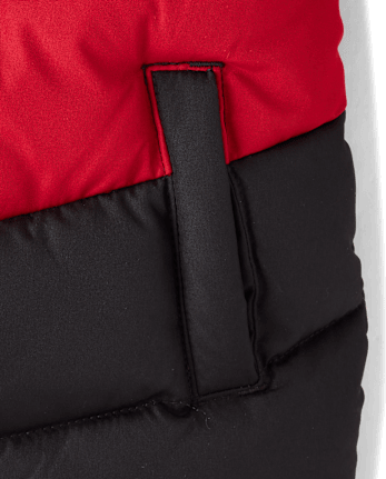 Boys Colorblock Sherpa Lined Puffer Jacket - Aspen Lodge - CRIMSON