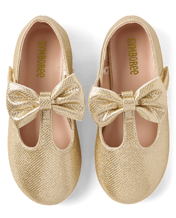 Girls Glitter Bow Ballet Flats - Tartan Remix - GOLD