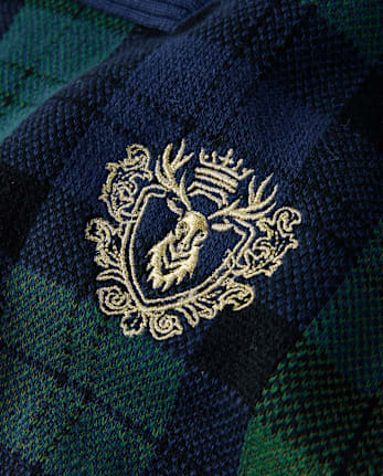 Boys Plaid Shawl Collar Sweater - Tartan Remix - FIR