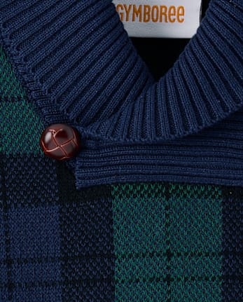 Boys Plaid Shawl Collar Sweater - Tartan Remix - FIR