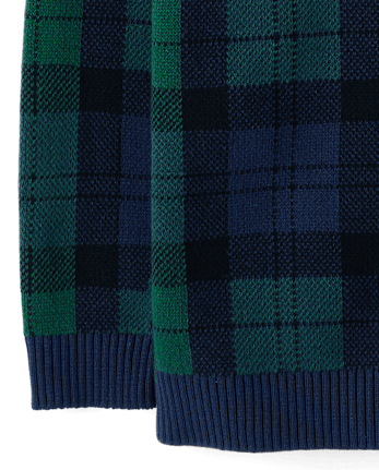 Boys Plaid Shawl Collar Sweater - Tartan Remix - FIR