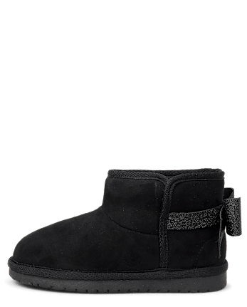 Girls Glitter Bow Chalet Boots - Little Essentials - BLACK