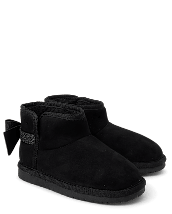 Girls Glitter Bow Chalet Boots - Little Essentials - BLACK