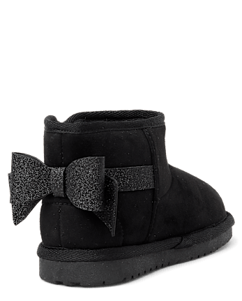 Girls Glitter Bow Chalet Boots - Little Essentials - BLACK