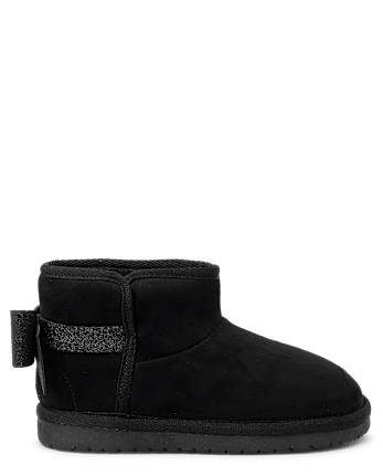 Girls Glitter Bow Chalet Boots - Little Essentials - BLACK
