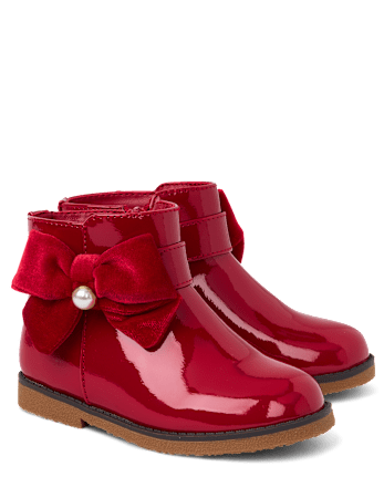 Girls Bow Booties - Tartan Remix - RED