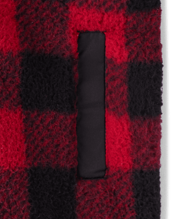 Boys Buffalo Plaid Sherpa Zip Up Jacket - Aspen Lodge - CRIMSON
