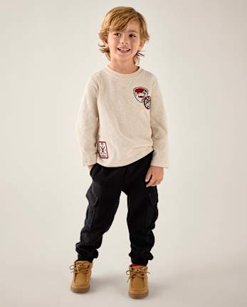 Boys Fleece Cargo Jogger Pants - Aspen Lodge - BLACK