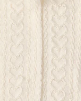 Girls Heart Cable Knit Tights - Little Essentials - FAIR IVORY