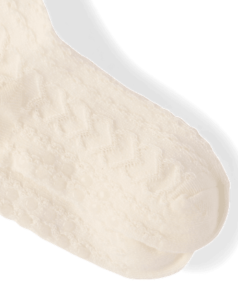 Girls Heart Cable Knit Tights - Little Essentials - FAIR IVORY