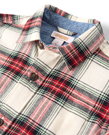 Boys Plaid Flannel Button Up Shirt - Tartan Remix - FAIR IVORY