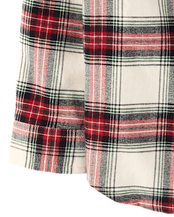 Boys Plaid Flannel Button Up Shirt - Tartan Remix - FAIR IVORY