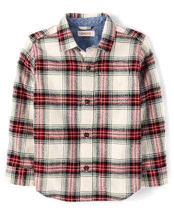Boys Plaid Flannel Button Up Shirt - Tartan Remix - FAIR IVORY