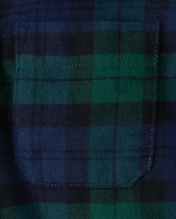 Boys Plaid Flannel Long Sleeve Button Front Woven Shirt - Tartan Remix - FIR