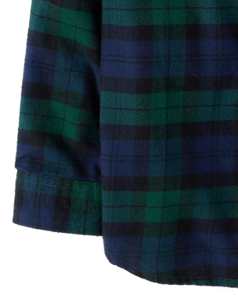 Boys Plaid Flannel Long Sleeve Button Front Woven Shirt - Tartan Remix - FIR