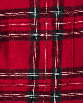 Boys Plaid Flannel Long Sleeve Button Front Woven Shirt - CRIMSON