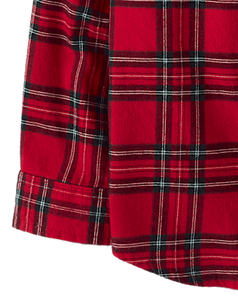 Boys Plaid Flannel Long Sleeve Button Front Woven Shirt - CRIMSON