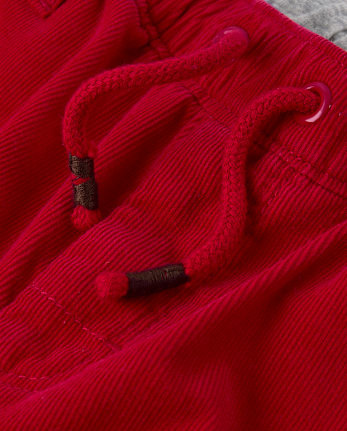 Boys Corduroy Roll Cuff Pull On Pants - Little Essentials - CRIMSON