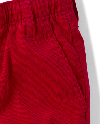 Boys Corduroy Roll Cuff Pull On Pants - Little Essentials - CRIMSON