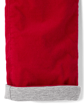 Boys Corduroy Roll Cuff Pull On Pants - Little Essentials - CRIMSON