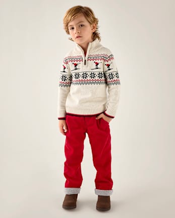 Pantalon en velours côtelé à revers pour garçon - Little Essentials - CRIMSON